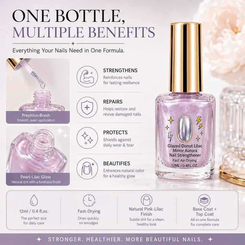 🔥Last Day Buy 1 Get 1 Free $ 9.99 Each🔥✨Lilac Glossy Mirror Nail Strengthener
